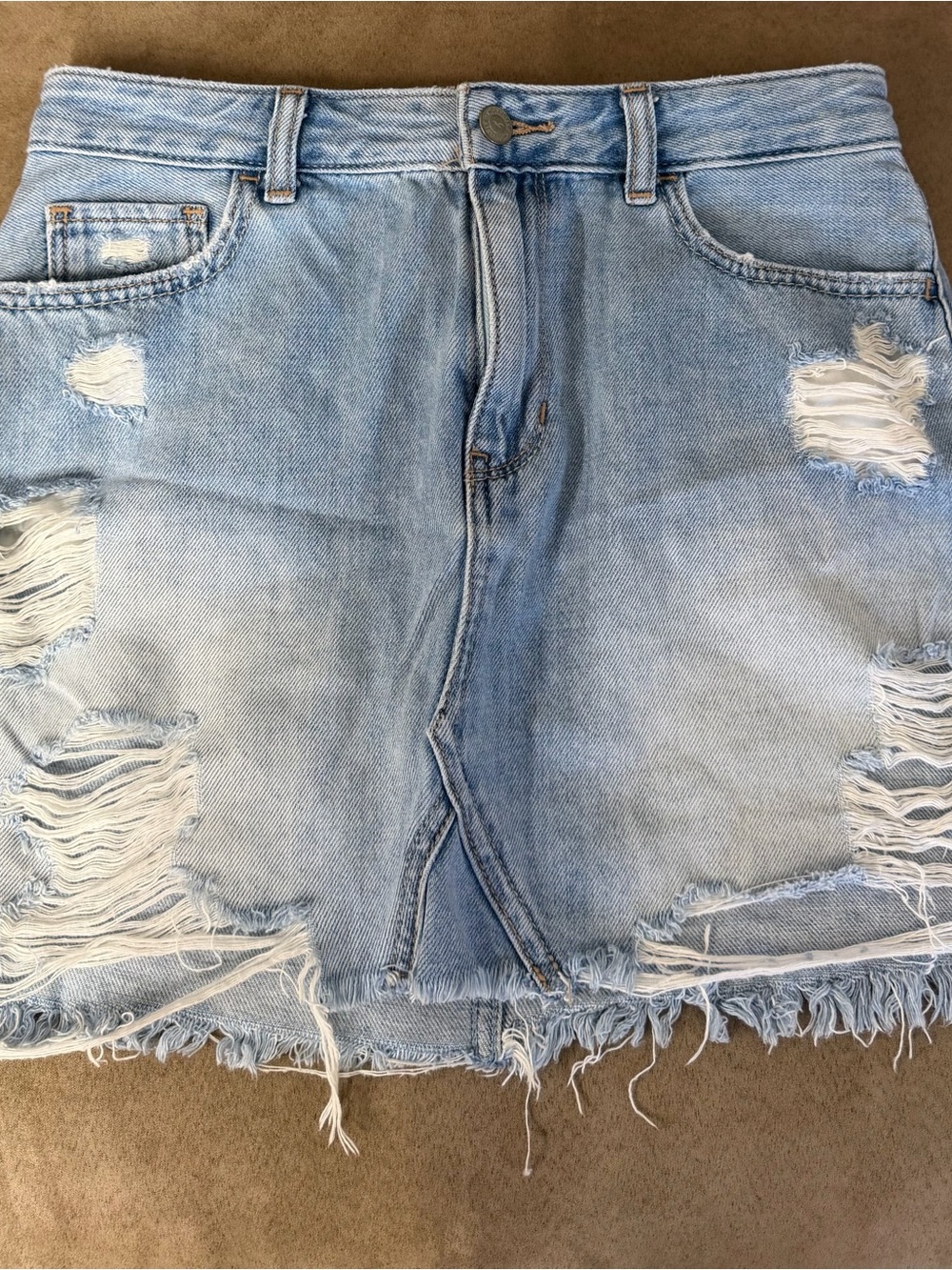 Hollister Light Blue Distressed Denim Mini Skirt